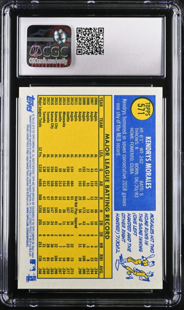 CGC Cards | Gem Mint 10 | Baseball 2019 Topps Heritage High Number 571 Kendrys Morales (Graded)