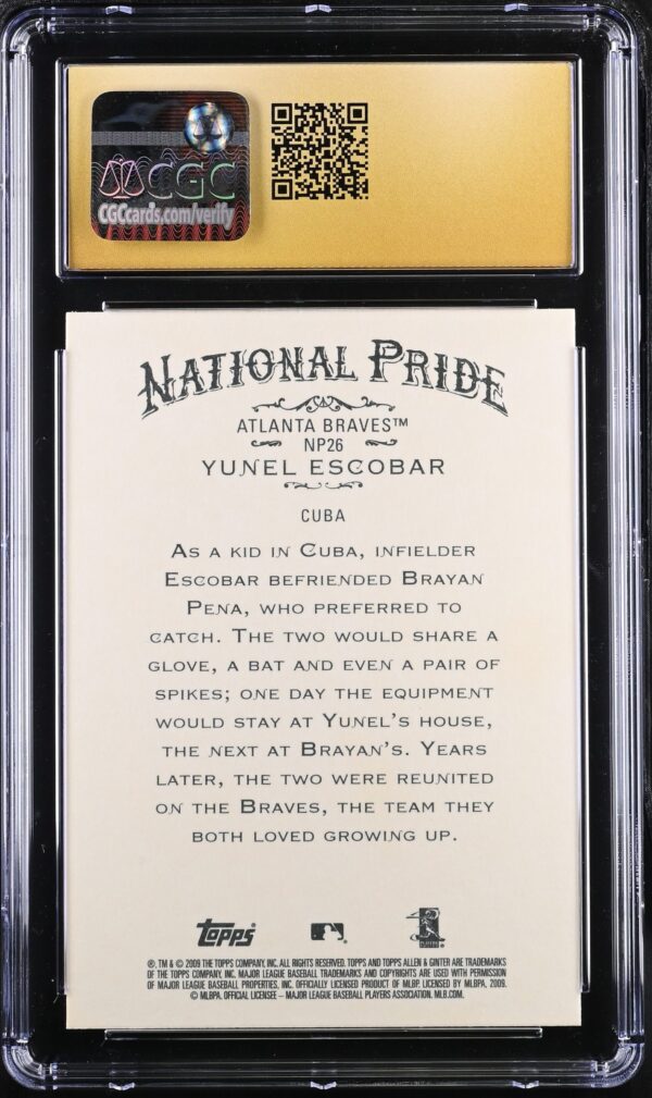 CGC Cards | Pristine 10 | MLB Baseball 2009 Allen & Ginter National Pride NP26 Yunel Escobar